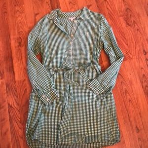 Green gingham shirt dress